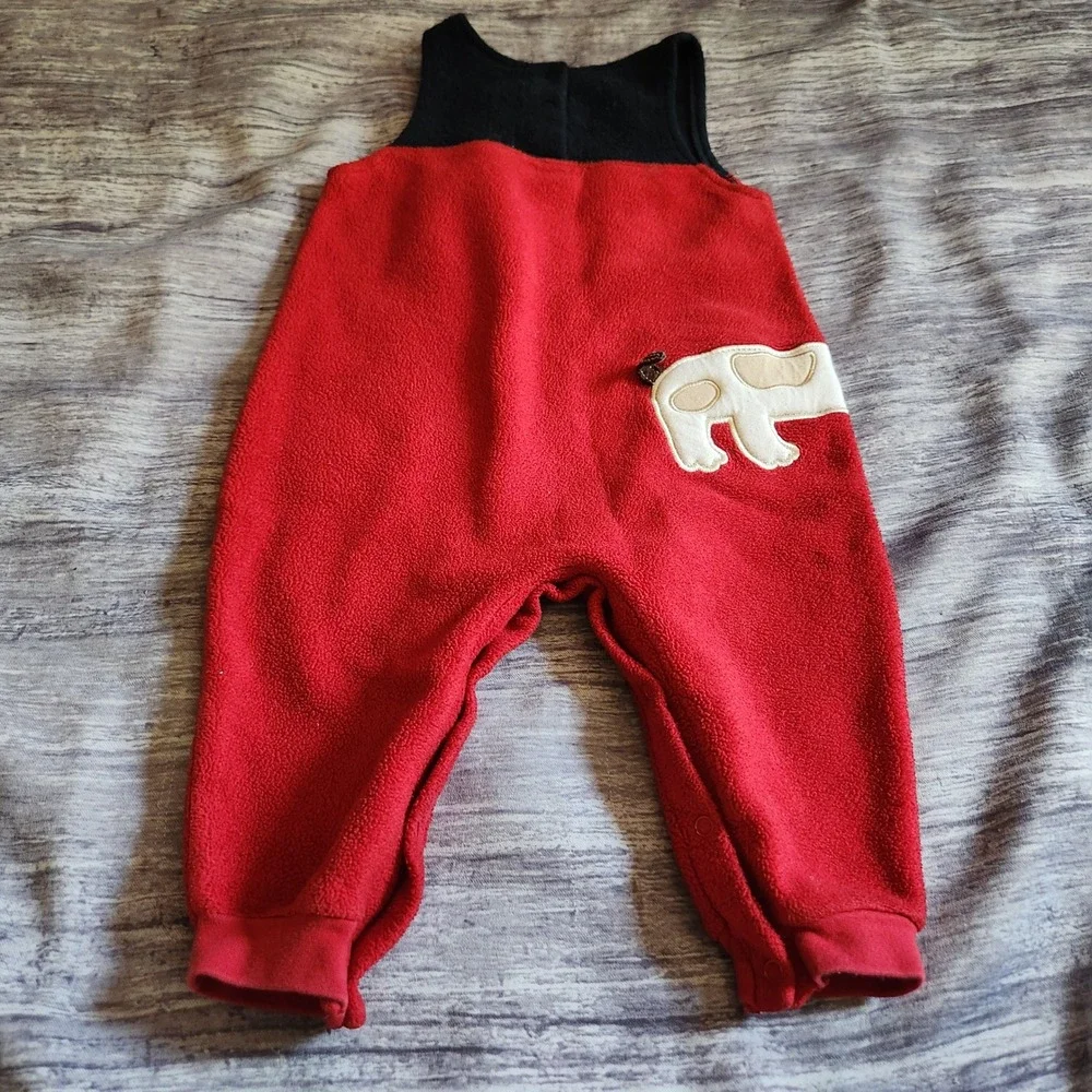 OshKosh B'gosh Red Fleece Dog Applique Overalls Jumper Baby 18‎ Months